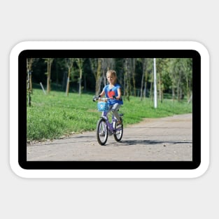 Child Little Girl Bicycling Sticker